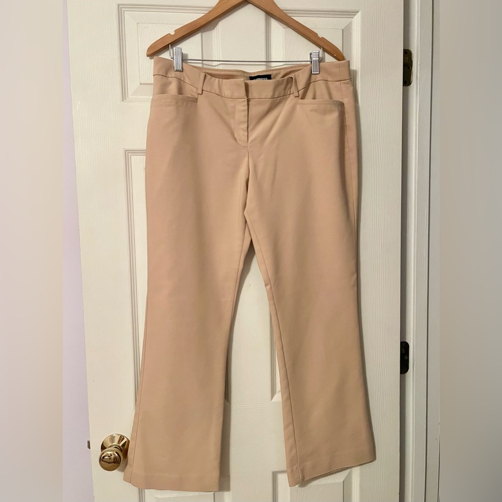Express Tan Columnist stretch low rise barely boot trousers 14 short